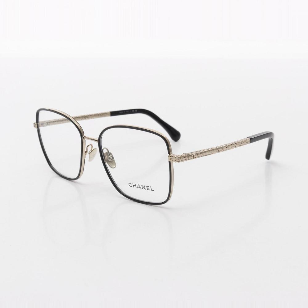 CHANEL Square Shape Optical Glasses, Plastic, GP, Women's, Black and Gold, 22... - Picture 2 of 9